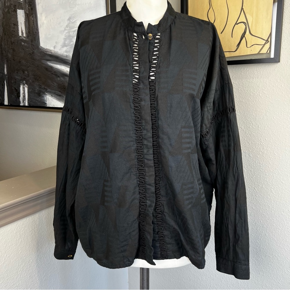 GENERATION FLO black woven button up with peek-a-boo accent detail